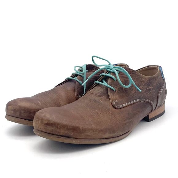 John Fluevog CBC Radio Derby Oxford Shoes Brown Leather Turquoise Men’s Size 8 main image 10